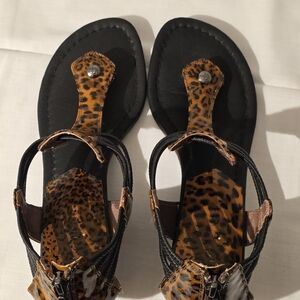 Donald J. Pliner Black and Brown Leopard Print Sandals